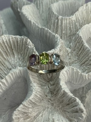 925 Sterling Silver Topaz Peridot Amethyst Ring Size 8.5