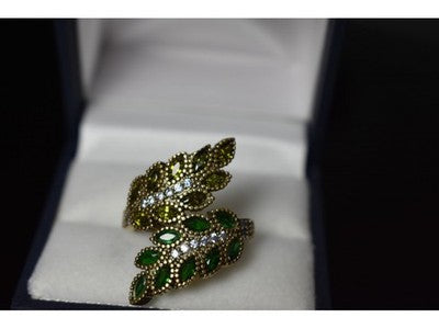 925 Sterling Silver With Gilding Green Alpanite & CZ Ring Size 8.5