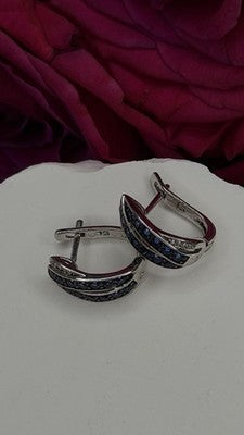 925 Sterling Silver Blue & White Sapphire Stones Earrings