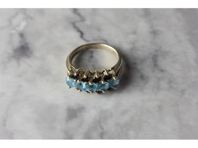 925 Sterling Silver Blue Spinel & Sapphires Ring Size 6.75