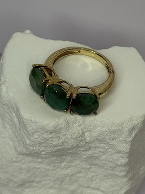 925 Sterling Silver Gold Plated Malachite Ring Size 7