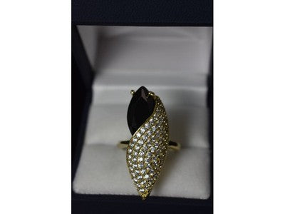 925 Sterling Silver Black Alpanite & CZ Ring Size 9