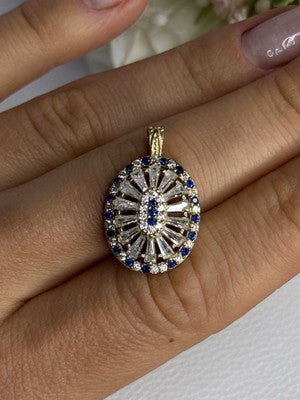 925 Sterling Silver Gold Plated Sapphire & Beryl Pendant Length 1 Inch