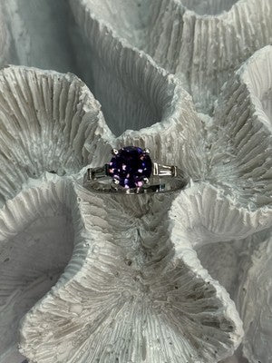 925 Sterling Silver Purple & White Spinel Ring Size 6.5