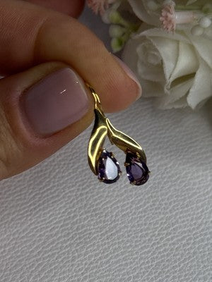 14K Yellow Gold Amethyst Earrings Length 0.90 inch