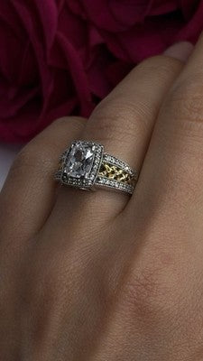 Verragio 925 Sterling Silver & Gold Plated Part Cz Ring Size 8