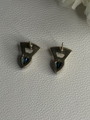 925 Sterling Silver Topaz & Pearl Earrings Length 0.70 Inch