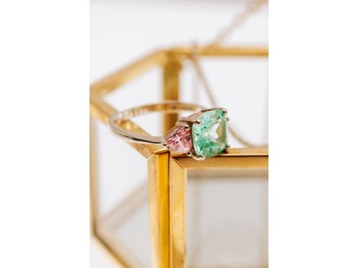 925 Sterling Silver Aquamarine & Pink Spinel Ring Size 11.75