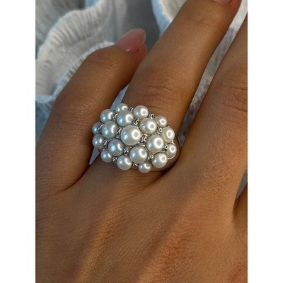 Elegant 925 Sterling Silver Pearl Ring Size 7