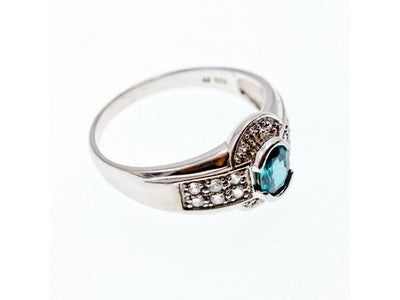925 Sterling Silver Aquamarine & White Beryl Ring Size 14.25