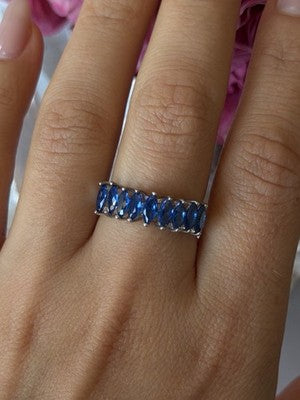 925 Sterling Silver Sapphire Ring Size 8