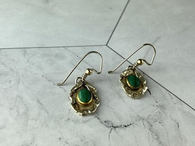 Vintage 925 Sterling Silver Malachite Earrings