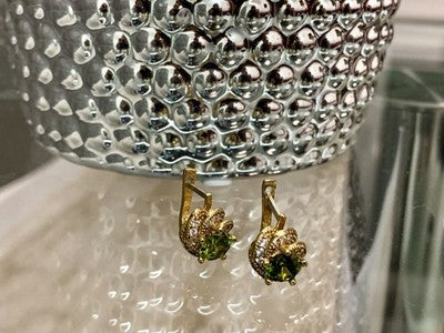 925 Sterling Silver Gold Plated Emerald & CZ Earrings
