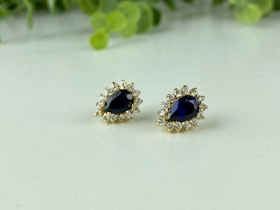 925 Sterling Silver Gold Plated Sapphires & CZ Earrings