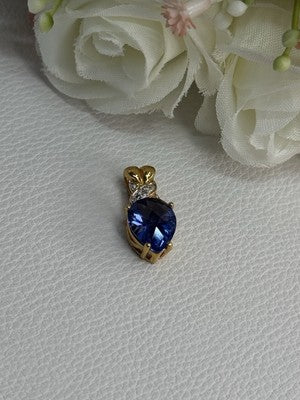 925 Sterling Silver Gold Plated Blue Spinel Pendant Length 0.75 Inch