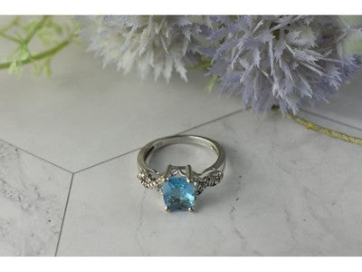 925 Sterling Silver Blue Topaz and Quartz Ring Size 7