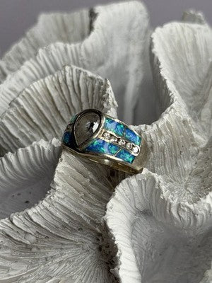 925 Sterling Silver Opal & Beryl Ring Size 8
