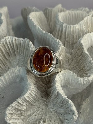 925 Sterling Silver Amber Ring Size 7