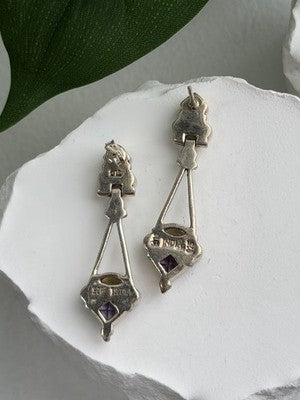 925 Sterling Silver Amethyst Peridot Citrine Earrings