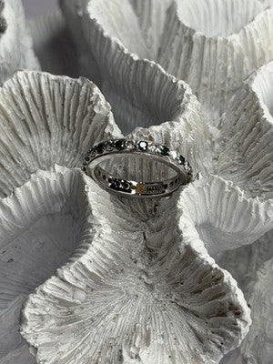 925 Sterling Silver White & Green Cz Band Ring Size 6