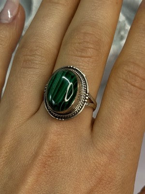 Vintage 925 Sterling Silver Malachite Ring Size 9