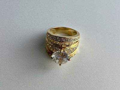925 Sterling Silver Gold Plated CZ Ring Size 6.5