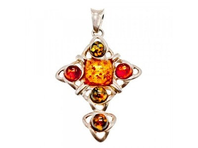 925 Sterling Silver Multicolor Amber Pendant
