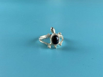 925 Sterling Silver Black Onyx "Turtle" Ring Size 5.5