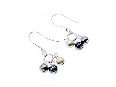 925 Sterling Silver Pearls Dangle Earrings Italy