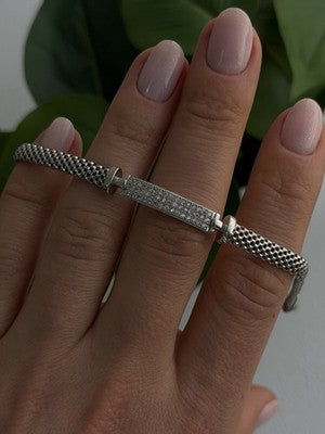 Italy Elegant 925 Sterling Silver White Colorless Topaz Bracelet 7