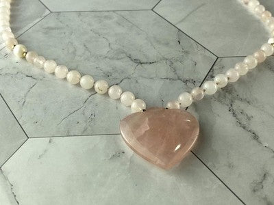 14K Yellow Gold Rose Quartz "Angel Heart" Necklace Pendant