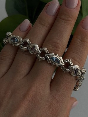 Vintage 925 Sterling Silver Topaz & Amethyst Bracelet 7