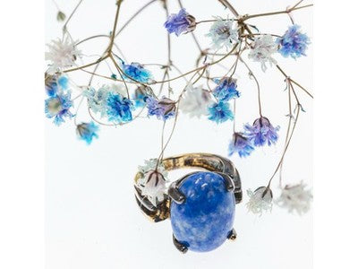 Vintage 925 Sterling Silver Gold Plated Larimar Ring Size 5.5