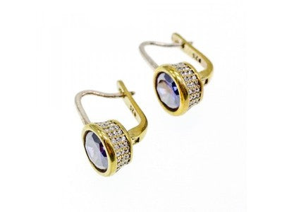 925 Sterling Silver with Gilding Tanzanite & CZ Set Ring Size 6.5