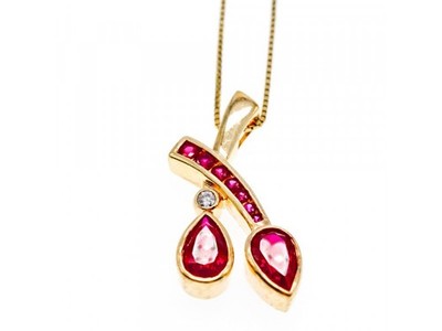 925 Sterling Silver Gold Plated Rubellite & CZ Chain With Pendant