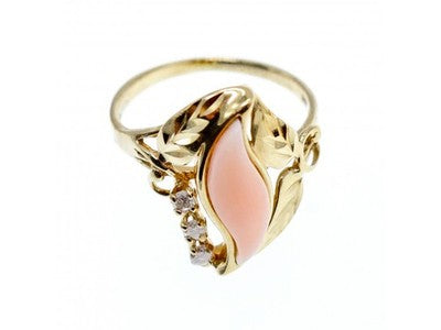 14K Yellow Gold Pink Agate & Sapphires Ring Size 5.5