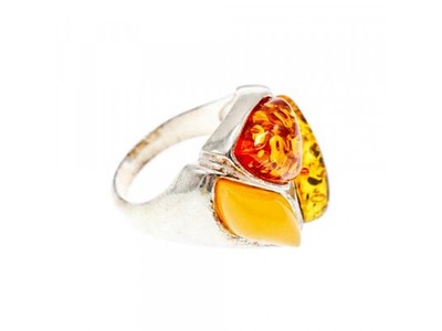 Beautiful 925 Sterling Silver Amber Ring Size 8
