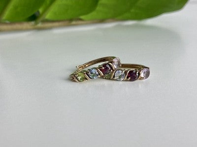 Vintage 925 Sterling Silver Gold Plated Multi Gemstones Earrings