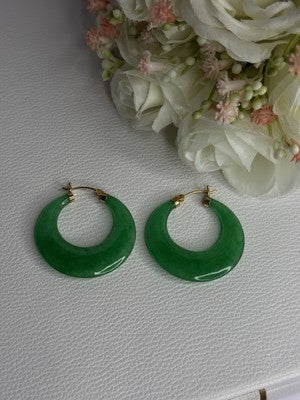 925 Sterling Silver Gold Plated Green Nephrite Jade Earrings Length 1.40 Iinch