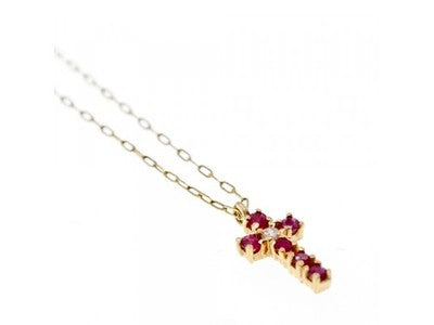 14K Yellow Gold Rubies & Diamond Chain With Cross Pendant