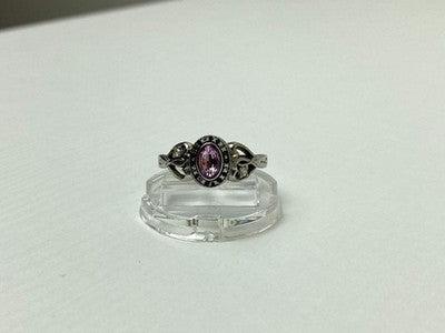 925 Sterling Silver Pink Topaz & Goshenite Ring Size 9.5