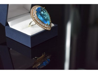 925 Sterling Silver With Gilding Blue Alpanite & CZ Ring Size 7.5