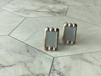Men's Vintage 925 Sterling Silver Mother of Pearl Cufflinks