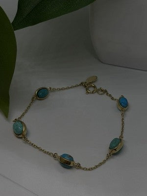 925 Sterling Silver Gold Plated Turquoise Bracelet 7.5