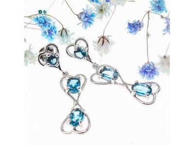 925 Sterling Silver Aquamarine "Hearts" Earrings