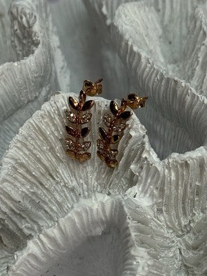 14K YELLOW GOLD DIAMONDS LEAF EARRINGS LENGTH 0.7 INCH