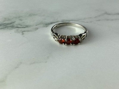 925 Sterling Silver Spessartine & CZ Ring Size 8