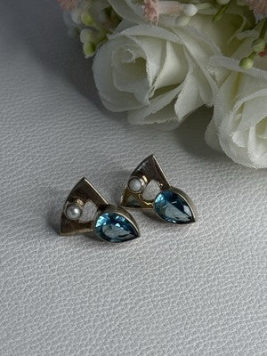 925 Sterling Silver Topaz & Pearl Earrings Length 0.70 Inch