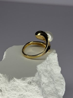 925 Sterling Silver Gold Plated Pearl Ring Size Adjustable