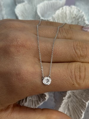 14K 585 WHITE GOLD DIAMOND 0.13 CARAT FASHION NECKLACE LENGTH 18/16 INCH
